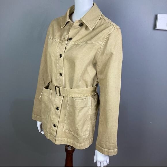Zara jacket small khaki denim barn chore belted safari cotton utility work - Picture 2 of 8